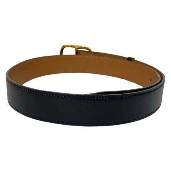 HERMES - Black Gold Veau Swift Circle T Belt